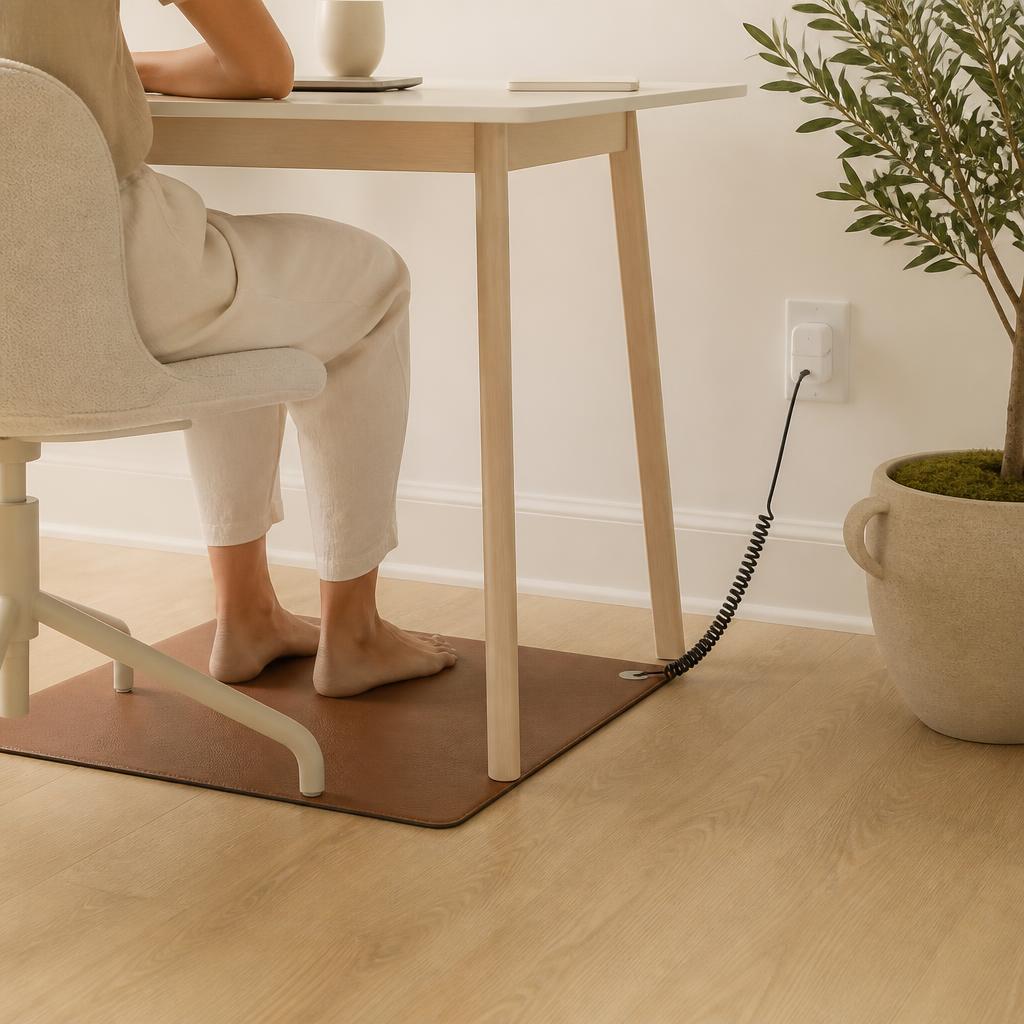 Grounding mat under a home office desk
